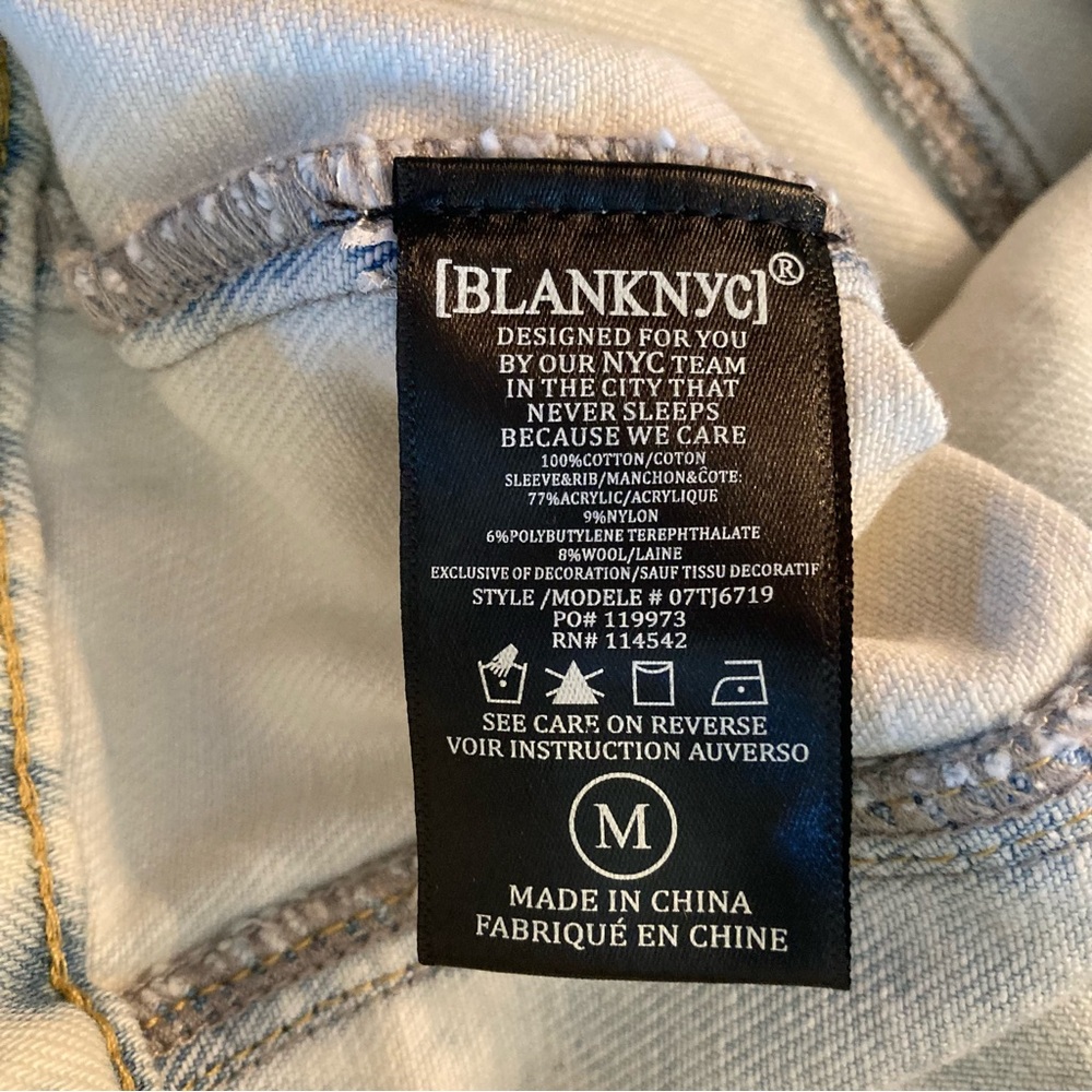 NEW Blank NYC Colorblock Stripe Sweater Sleeve Denim Trucker Jacket Acid Wash M - Picture 14 of 15